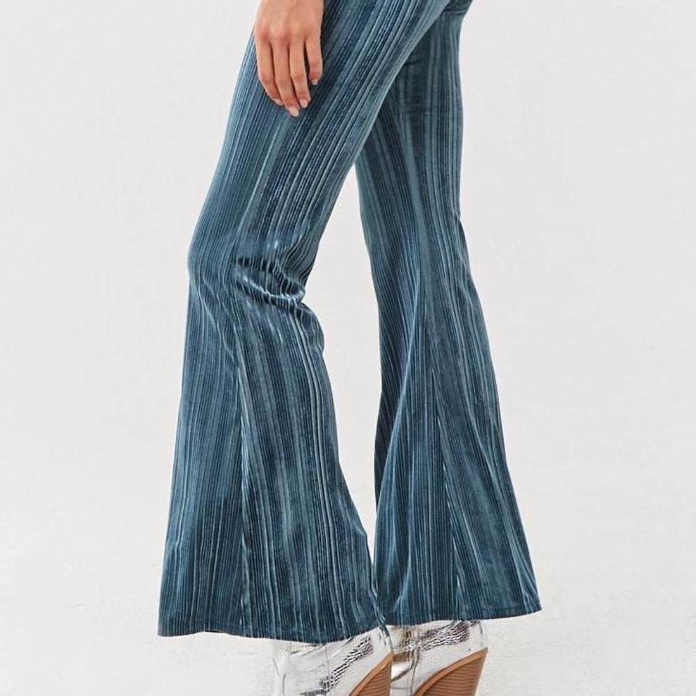High Waist Blue Velvet Flare Pants Forever 21